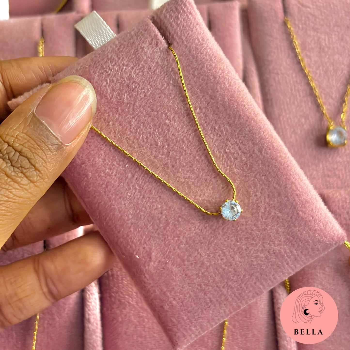 Golden Round Zircon Stone Necklace