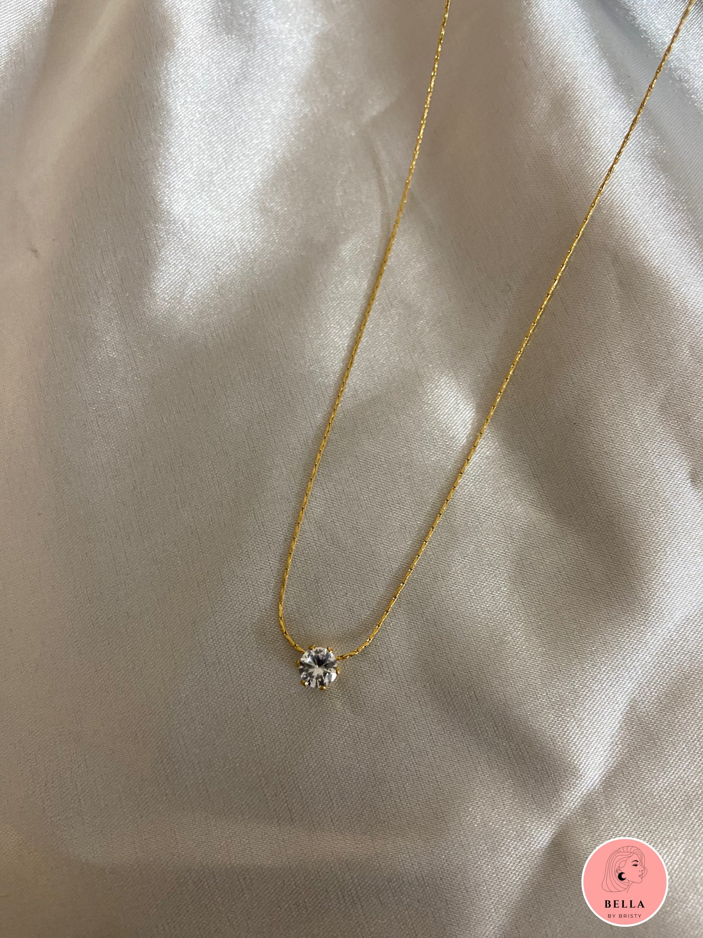 Golden Round Zircon Stone Necklace