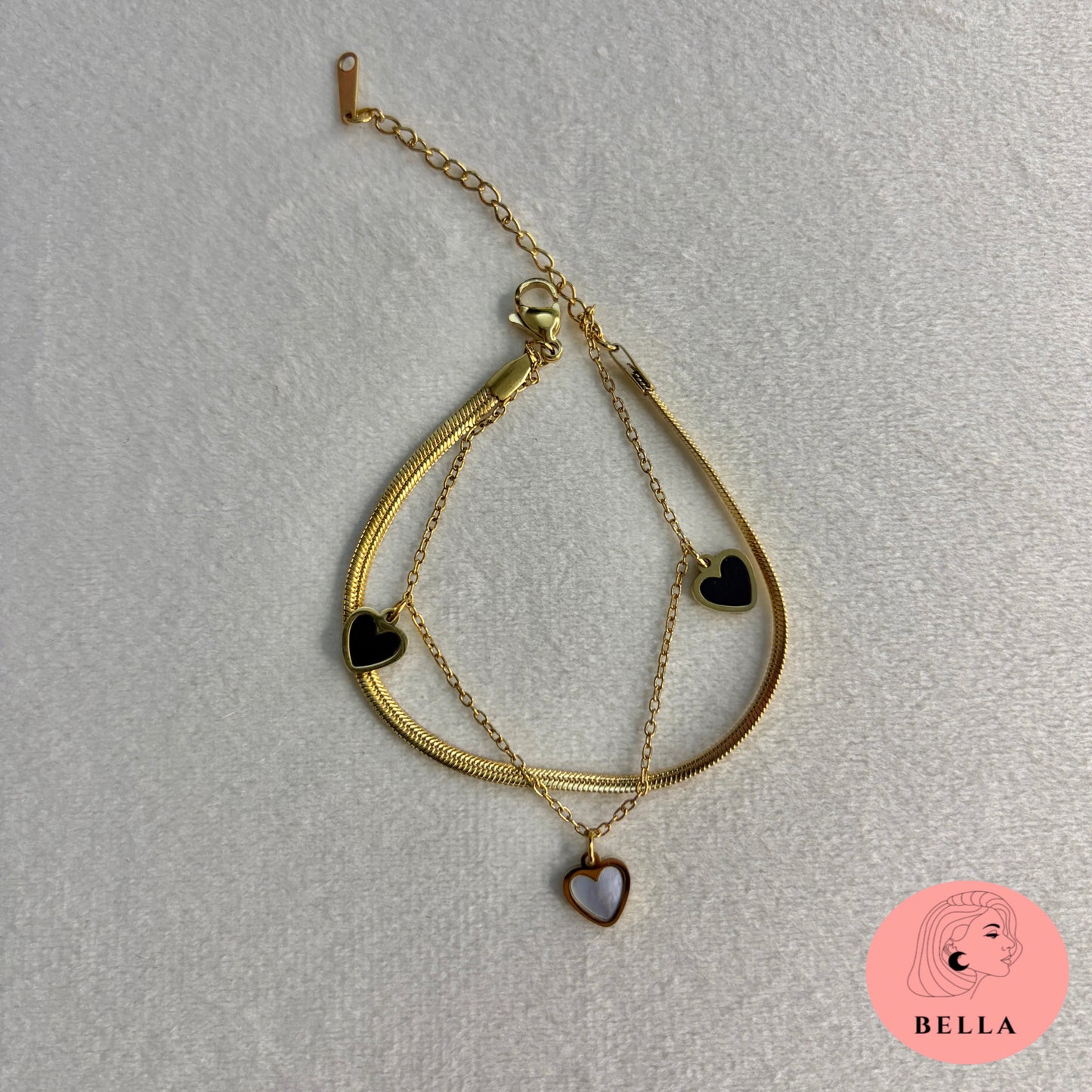 Double Layer Black and White heart Bracelet