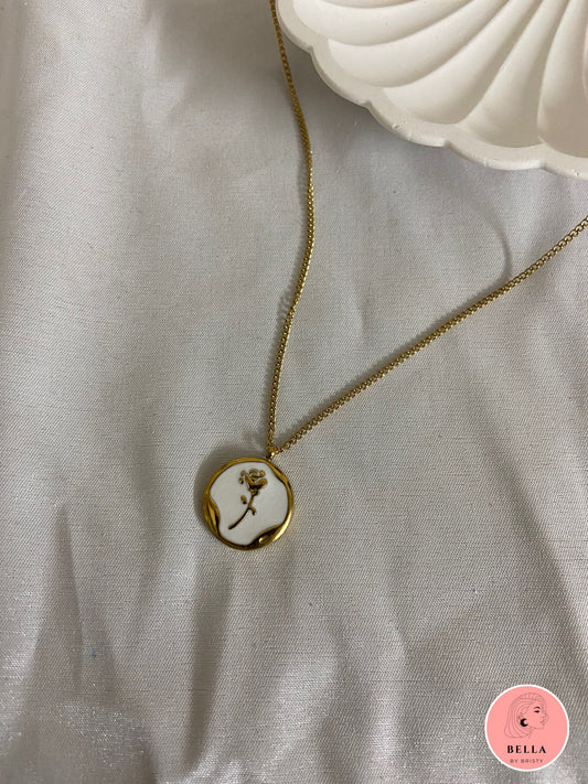 White Rose Round Necklace