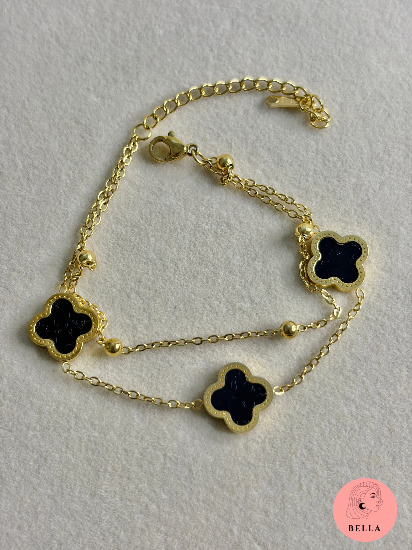Double Layer Clover Black Bracelet