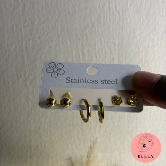 3 pair earrings set -Yellow