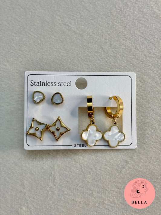 3 pair Earring set - White