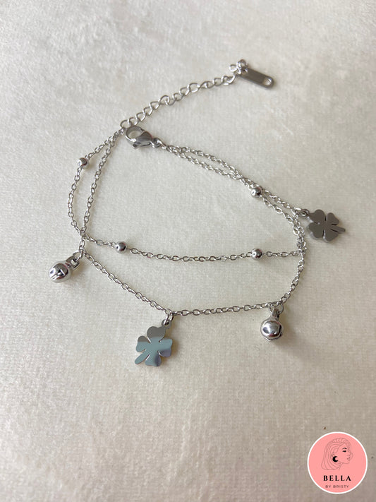 Double Layer Flower Bracelet Silver