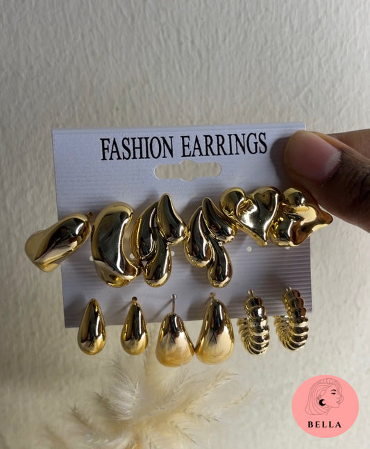 6 pair chunky earring set