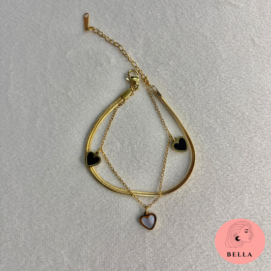 Double Layer Black and White heart Bracelet