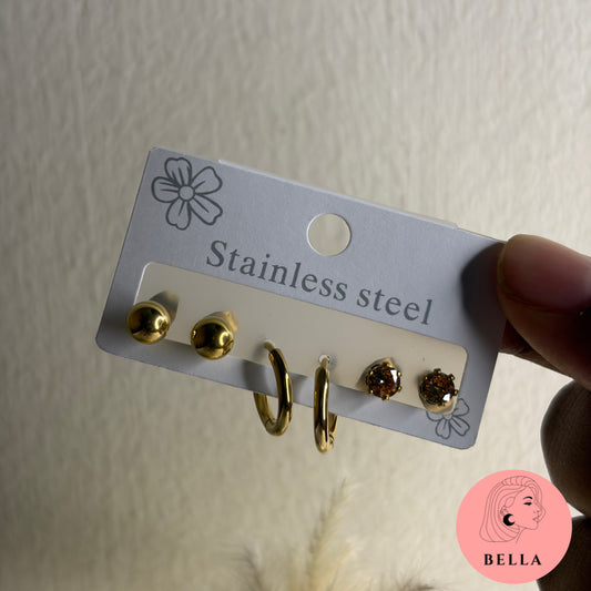 3 pair earring set -rose gold