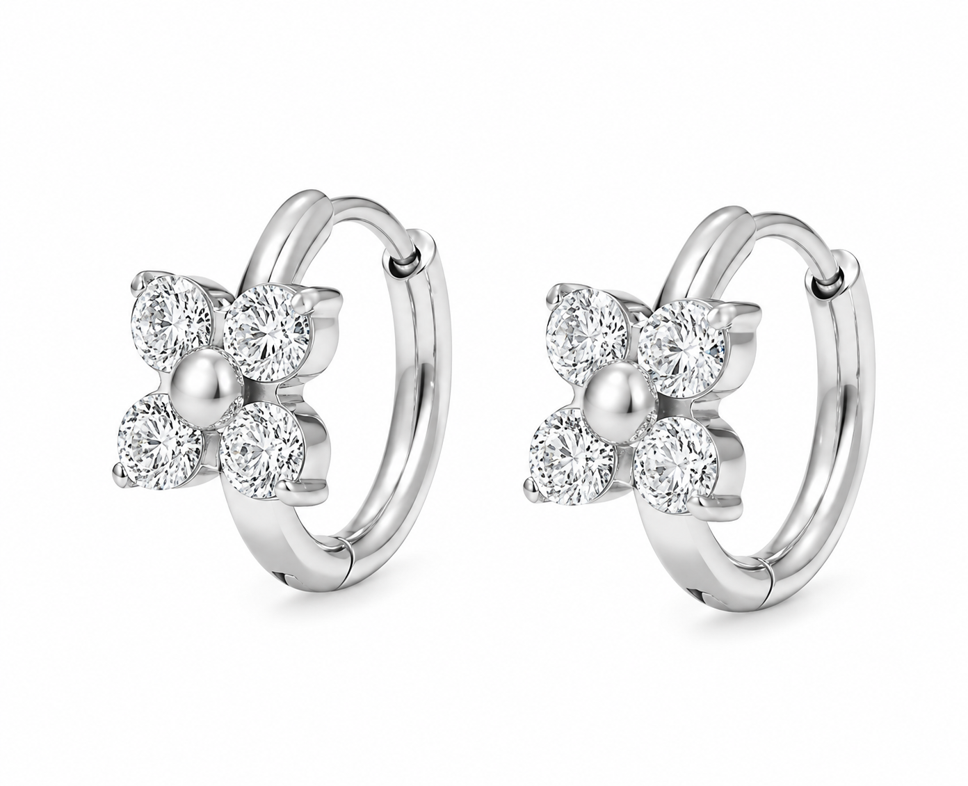 Flower Stone Hoop Earrings