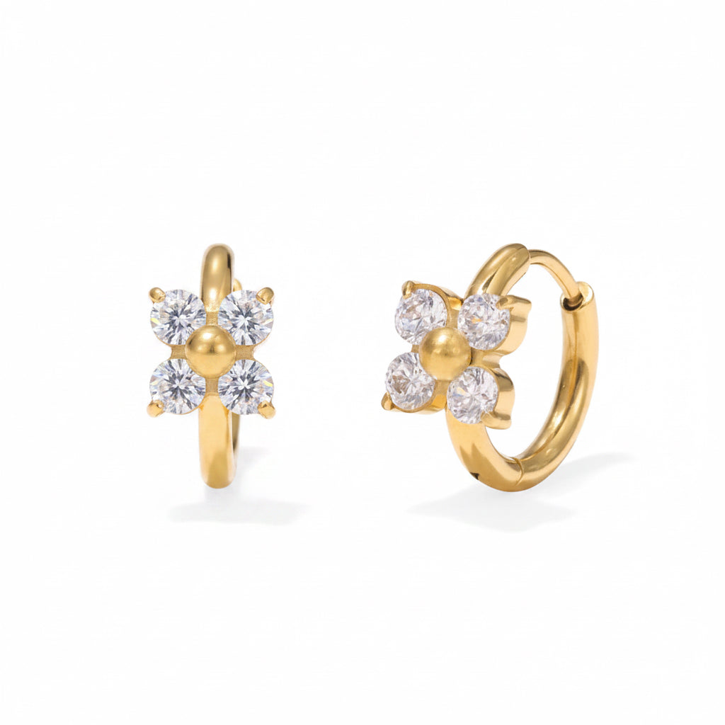 Flower Stone Huggie Hoops
