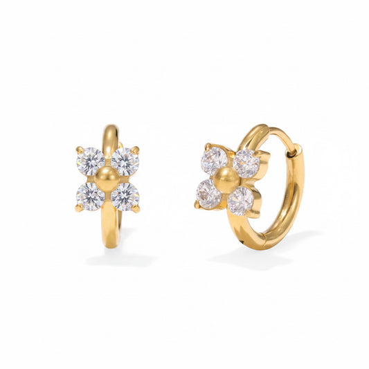 Flower Stone Huggie Hoops