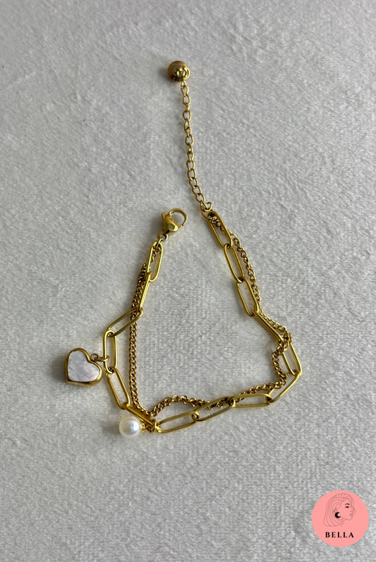 Double Layer White Heart Bracelet