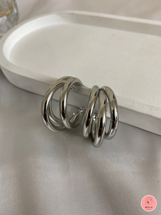 Silver 3 layer hoops