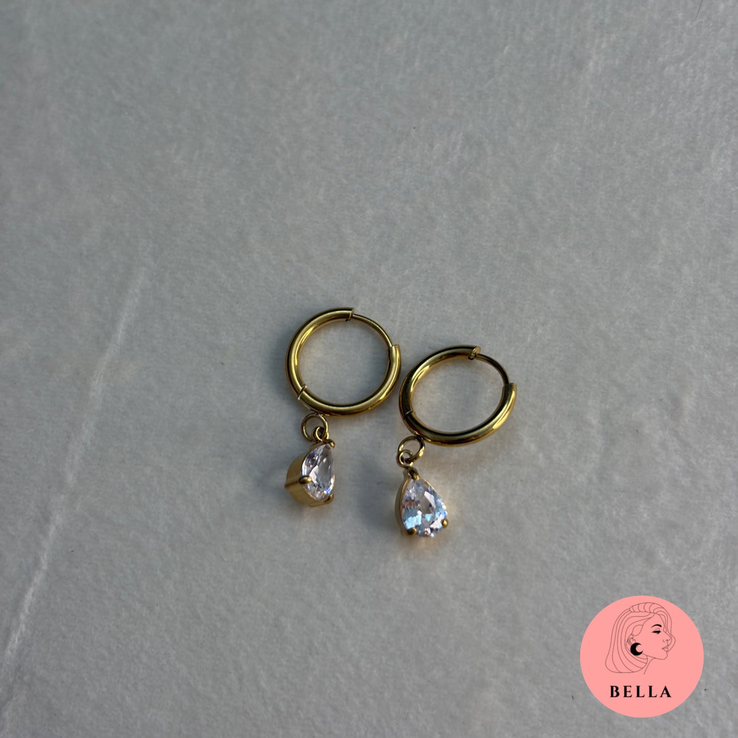 Teardrop Stone Huggie Hoops