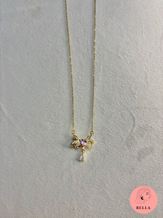 Bow pink stone necklace