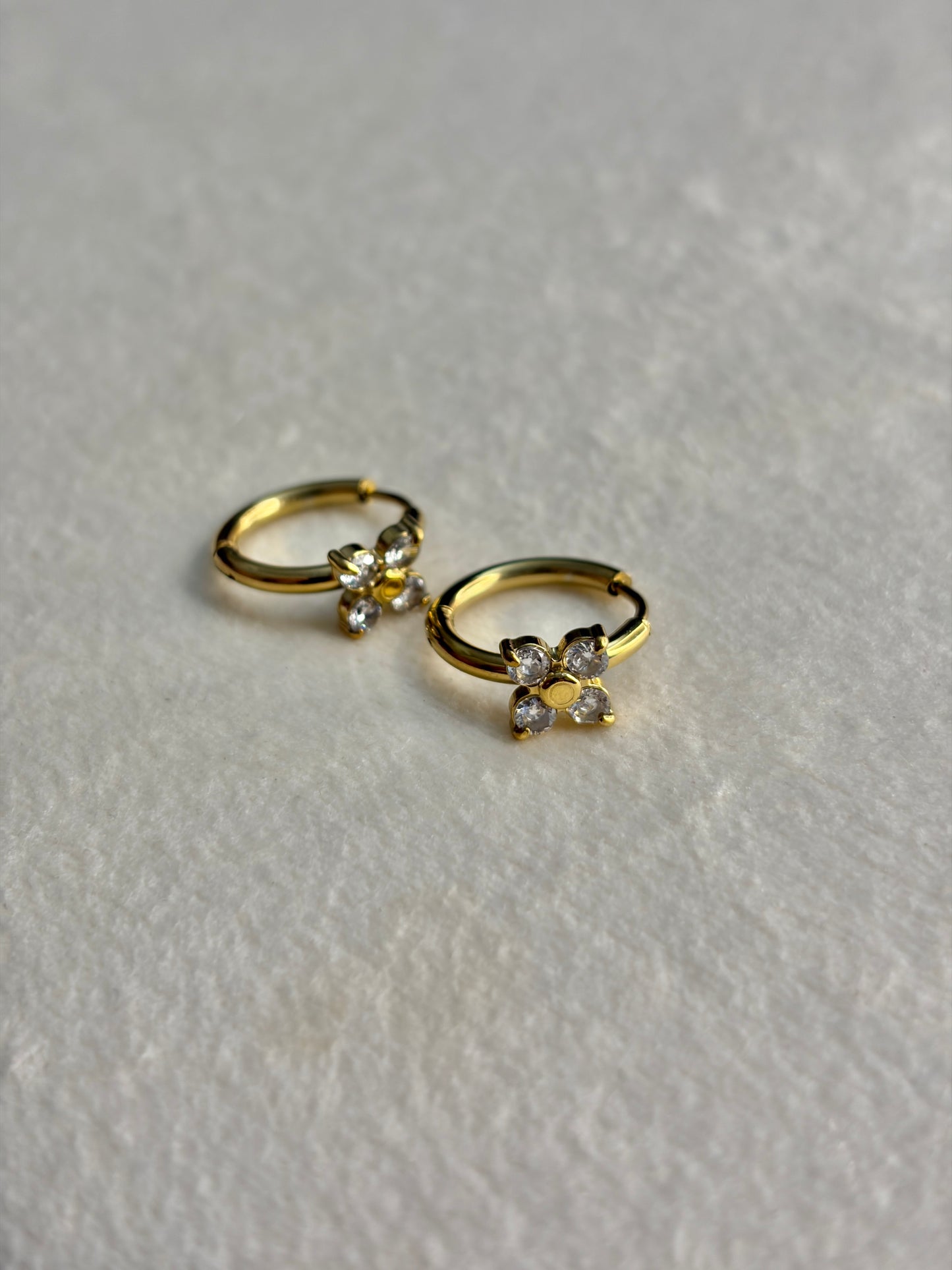 Flower Stone Huggie Hoops