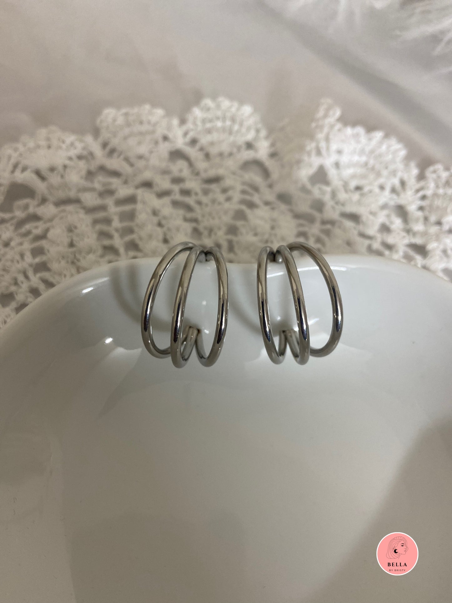 Three Layer Huggie Earrings-Silver