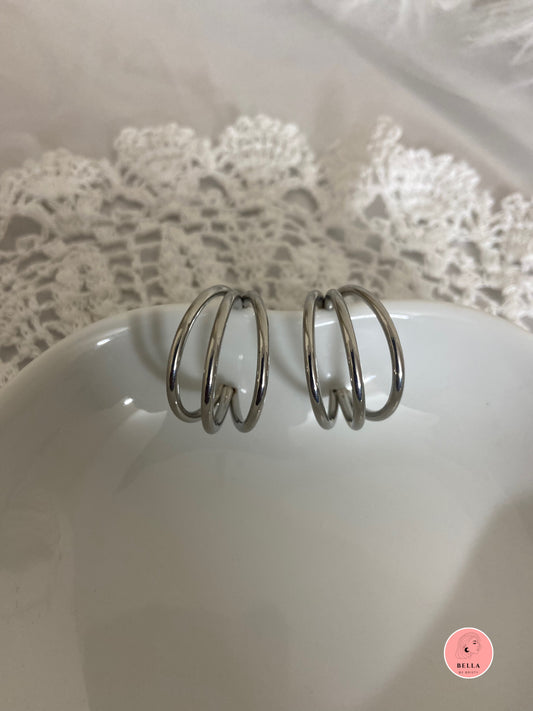 Three Layer Huggie Earrings-Silver